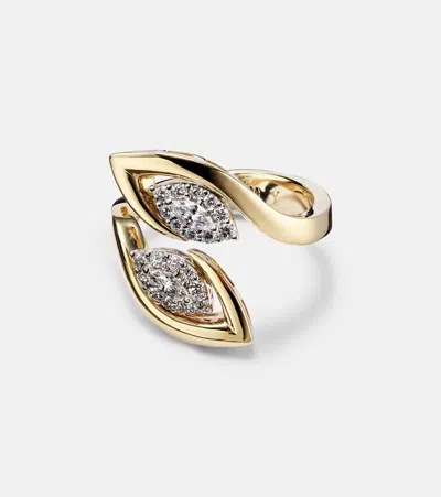 Yeprem Golden Strands White And Yellow Gold Ring With Diamonds In Silver
