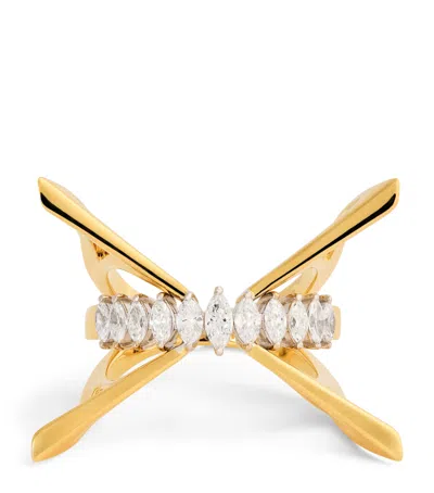 Yeprem Mixed Gold And Diamond Cross Ring