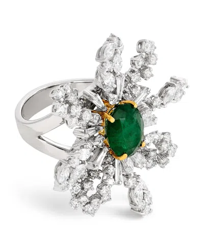 Yeprem Mixed Gold, Diamond And Emerald Ring In Metallic