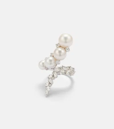 Yeprem Pearlescent 18kt White Gold Ring With Diamonds And Freshwater Pearls In Metallic