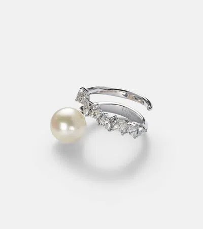 Yeprem 18kt White Gold Ring With Diamonds And Pearl