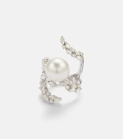 Yeprem Pearlescent 18kt White Gold Ring With Freshwater Pearl And Diamonds In Metallic