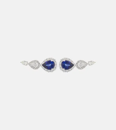 Yeprem Reign Supreme 18kt White Gold Earrings With Diamonds And Sapphires In Multicoloured