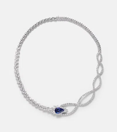 Yeprem Reign Supreme 18kt White Gold Necklace With Tanzanite And Diamonds In Silver