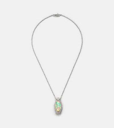 Yeprem Reign Supreme 18kt White Gold Pendant Necklace With Diamonds And Opal