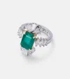 Yeprem Reign Supreme 18kt White Gold Ring With Diamonds And Emerald In Silver