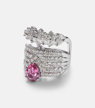 Yeprem Reign Supreme 18kt White Gold Ring With Diamonds And Sapphire