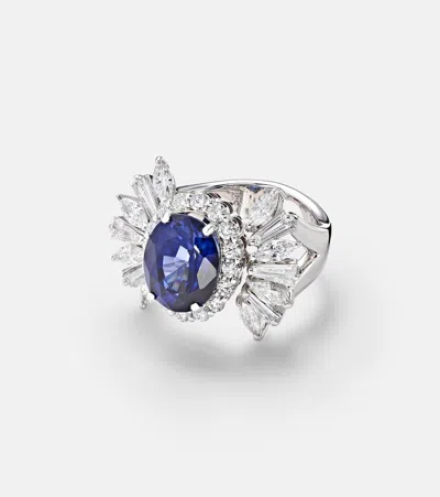 Yeprem Reign Supreme 18kt White Gold Ring With Sapphire And Diamonds In Metallic