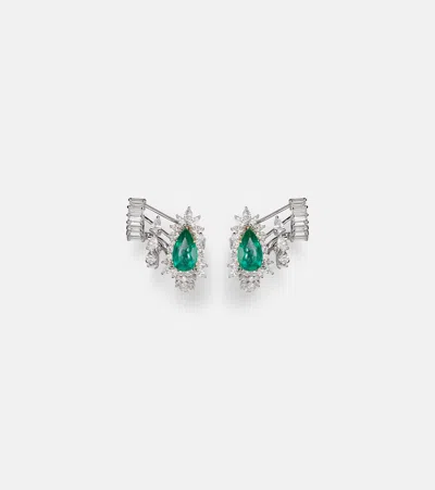 Yeprem Reign Supreme 18kt Yellow And White Gold Earrings With Diamonds And Emerald In Metallic