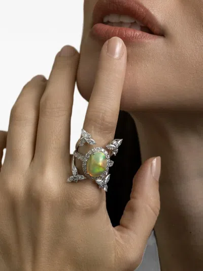 Yeprem Reign Supreme Opal And Diamond Ring In 银色