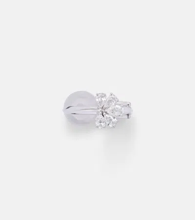 Yeprem Whisper Ear 18kt White Gold Ear Cuff With Diamonds In Silver