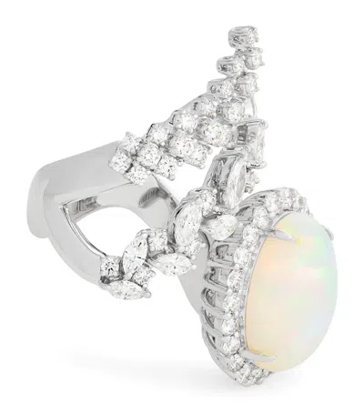 Yeprem White Gold, Diamond And Opal Ring