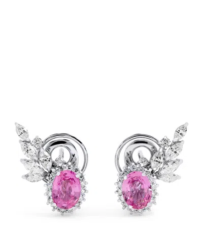 Yeprem White Gold, Diamond And Pink Sapphire Reign Supreme Stud Earrings