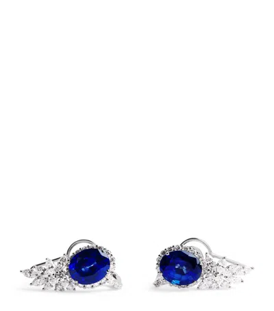 Yeprem White Gold, Diamond And Sapphire Reign Supreme Stud Earrings