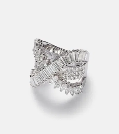 Yeprem Y-not 18kt White Gold Ring With Diamonds In Silver