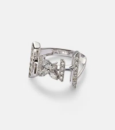 Yeprem Y-not 18kt White Gold Ring With Diamonds In Silver
