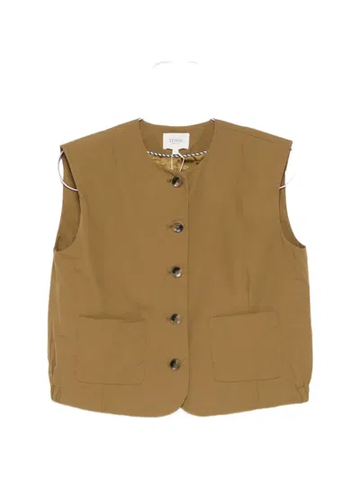 Yerse Button Cotton Vest In Brown