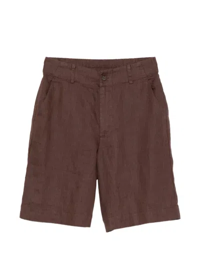 Yerse Button Linen Shorts In Brown