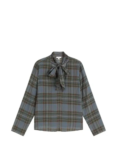 Yerse Check-pattern Tie-neck Shirt In Gray