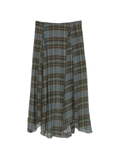 Yerse Check-print Handkerchief-hem Midi Skirt In Blue