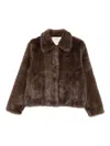 Yerse Cropped Faux Fur Coat With Classic Collar In Brown