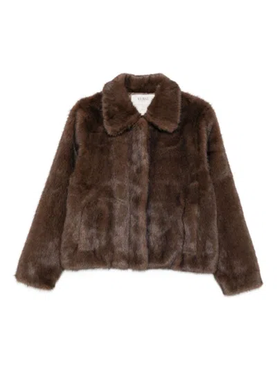 YERSE CROPPED FAUX FUR COAT WITH CLASSIC COLLAR