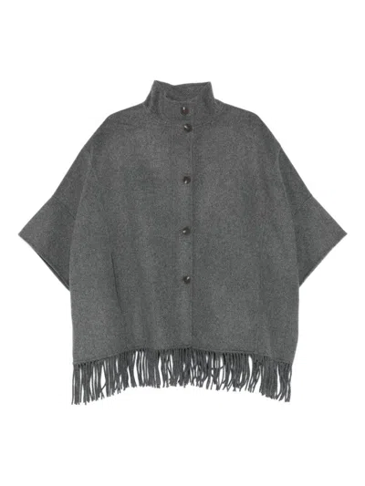 YERSE GLEN GREY WOOL-BLEND COAT WITH CAPE SLEEVES