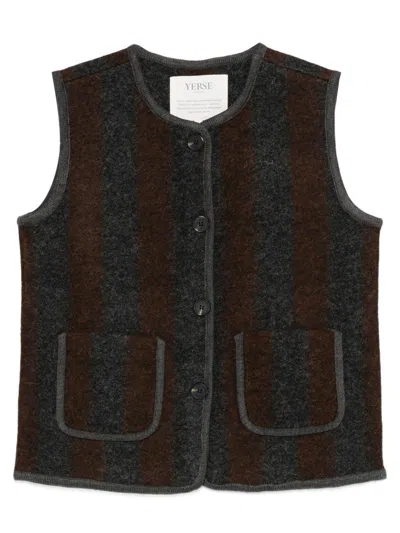 Yerse Graz Brown And Grey Striped Wool Vest