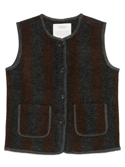 YERSE YERSE GRAZ STRIPED WOOL VEST IN GREY AND BROWN