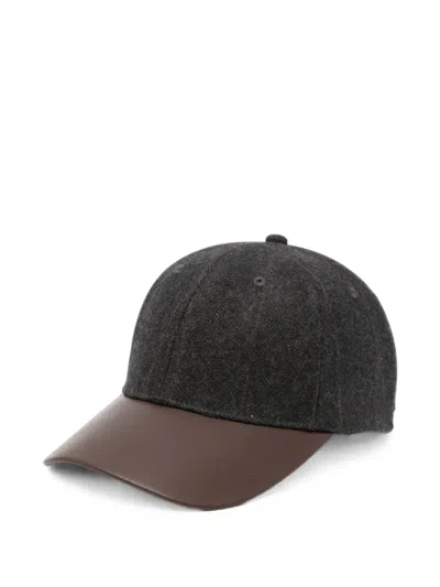Yerse Herringbone-pattern Curved-peak Cap In Gray