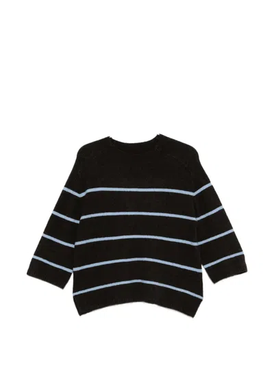 Yerse Horizontal-stripe Three-quarter-sleeve Sweater In Brown