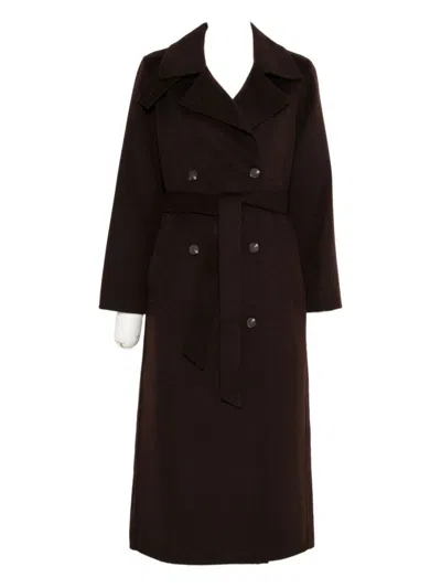YERSE LONG DOUBLE-BREASTED BROWN WOOL-BLEND YERSE COAT