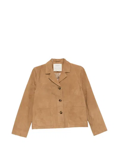 Yerse Notched-lapel Suede Jacket In Brown