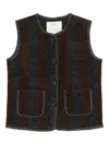 Yerse Striped Buttoned Waistcoat In Gray