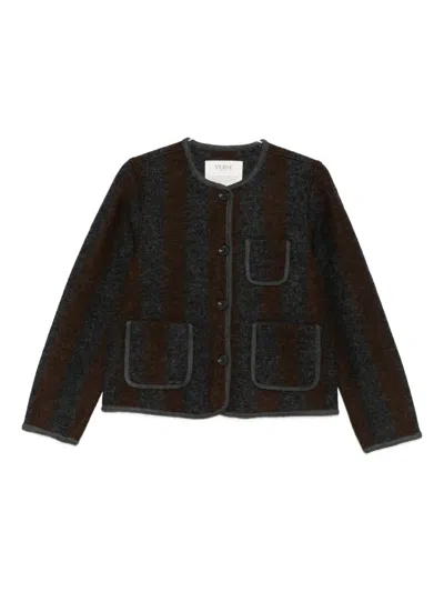 Yerse Striped Patch-pocket Cardigan In Brown