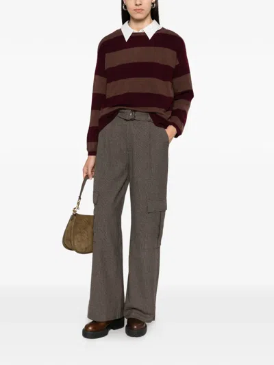 Yerse Striped Sweater In Brown