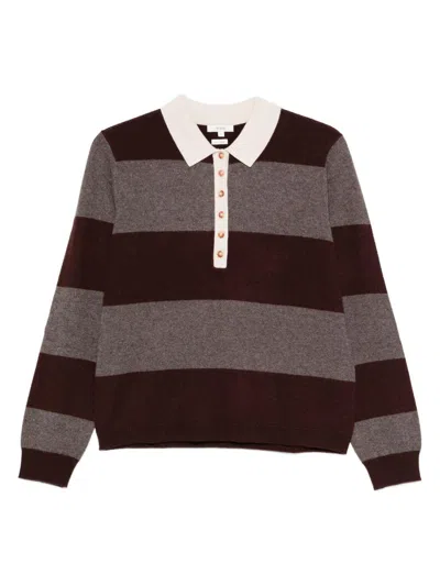 Yerse Striped Sweater With Polo Collar