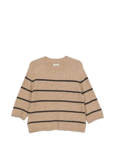 Yerse Striped Three-quarter Sleeve Sweater In Neutrals