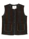 Yerse Striped Buttoned Waistcoat In Gray