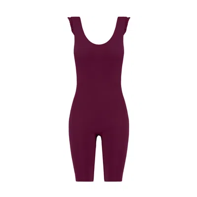 Yes Flâneuse Women's Brown / Black Carla Biker Length Jumpsuit With Shoulder Ruffles Plum Caspia In Brown/black