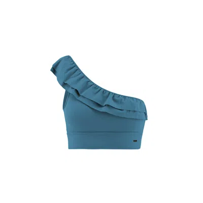Yes Flâneuse Women's Claudia One Shoulder Ruffled Top Mosaic Blue
