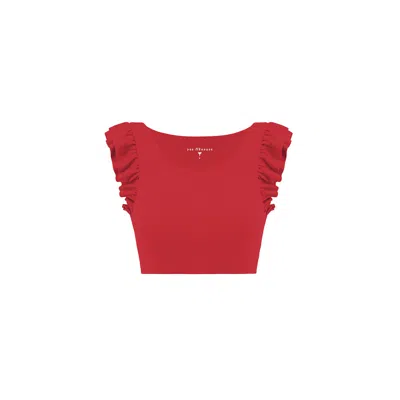 Yes Flâneuse Women's Debbie Sports Bra With Shoulder Ruffles Chinese Red