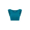 Yes Flâneuse Women's Debbie Sports Bra With Shoulder Ruffles Mosaic Blue In Blue