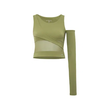 Yes Flâneuse Women's Geo One-sleeve Crop Top With Mesh Panel Calliste Green