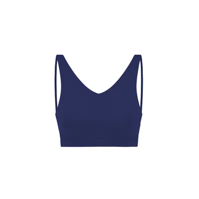 Yes Flâneuse Women's Gisele V-neck Sports Bra With Double Spaghetti Straps Medival Blue