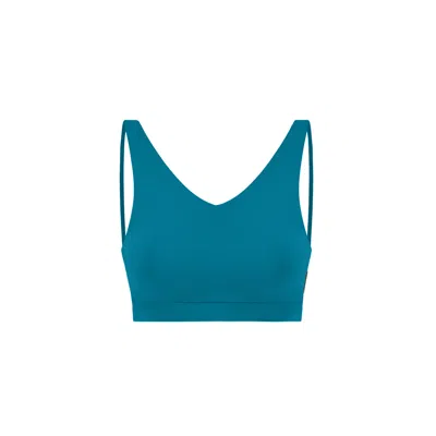 Yes Flâneuse Women's Gisele V-neck Sports Bra With Double Spaghetti Straps Mosaic Blue