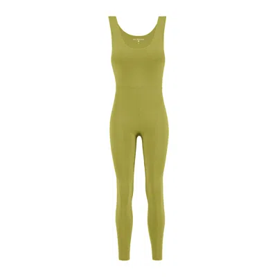Yes Flâneuse Women's Gold / Green Ariana Compressive Jumpsuit With Ruffle Back Golden Lime In Gold/green