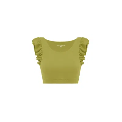Yes Flâneuse Women's Gold / Green Debbie Sports Bra With Shoulder Ruffles Golden Lime In Gold/green