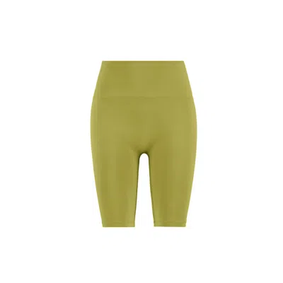 Yes Flâneuse Women's Gold / Green Erin Ruffles Edition Silky Soft Biker Leggings Golden Lime In Gold/green