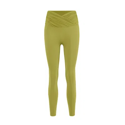 Yes Flâneuse Women's Gold / Green Lana Leggings With Tiny Side Ruffles Golden Lime In Green/gold